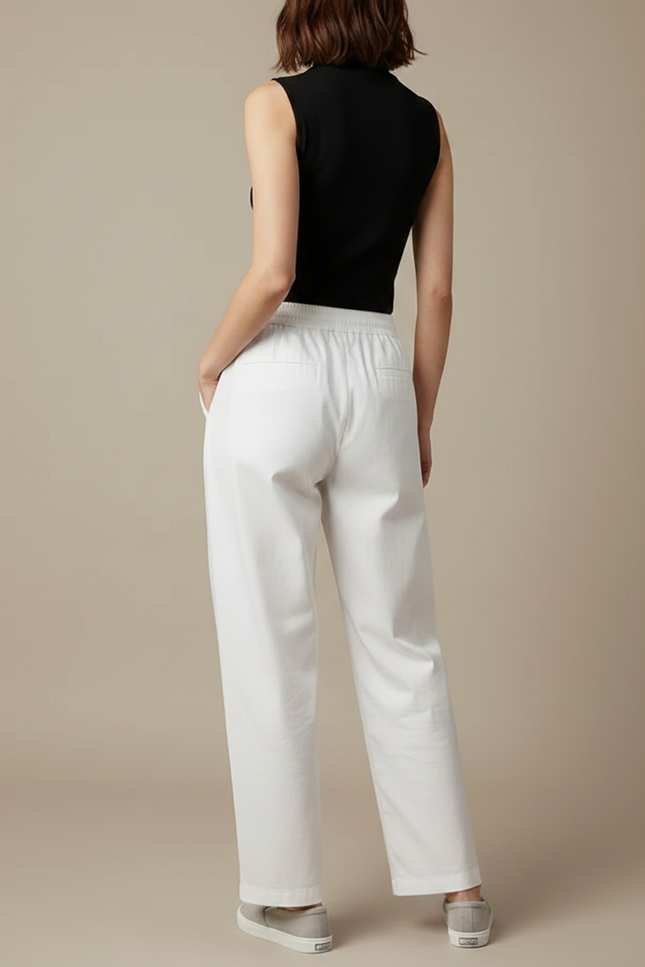 Pantalon Chino Blanc Ample Décontracté Cordon Femme - Gabardine - vue 2