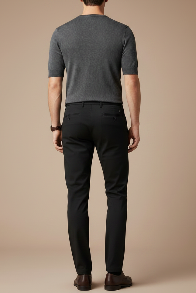 Pantalon Chino Noir Slim Extensible Élégant Homme - Gabardine - vue 2