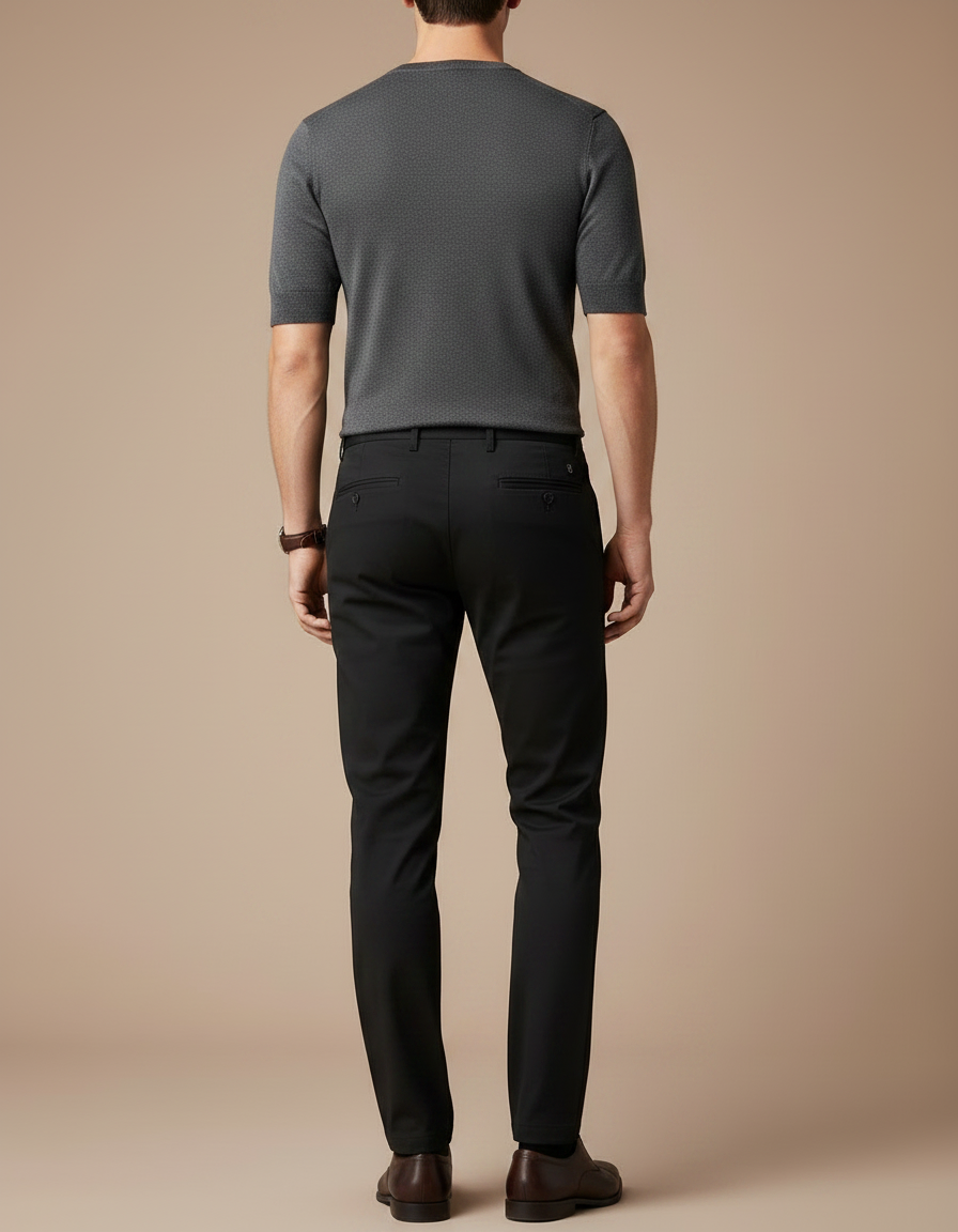Pantalon Chino Noir Slim Extensible Élégant Homme - Gabardine - vue 2