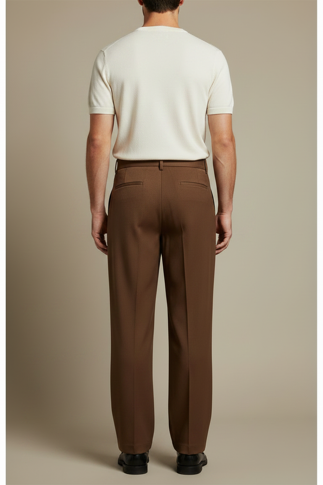Pantalon Chino Marron Plissé Ample Décontracté Homme - Gabardine - vue 2