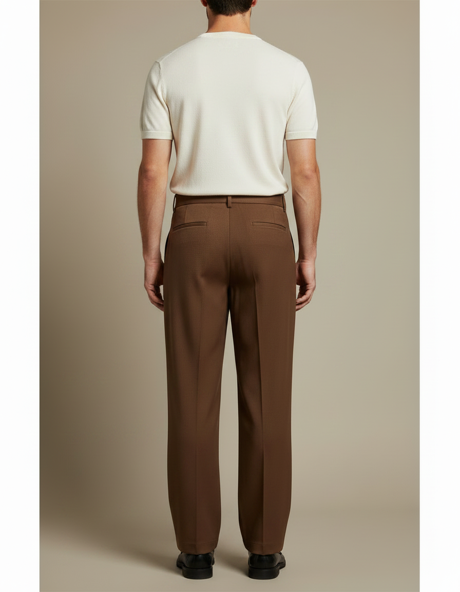 Pantalon Chino Marron Plissé Ample Décontracté Homme - Gabardine - vue 2