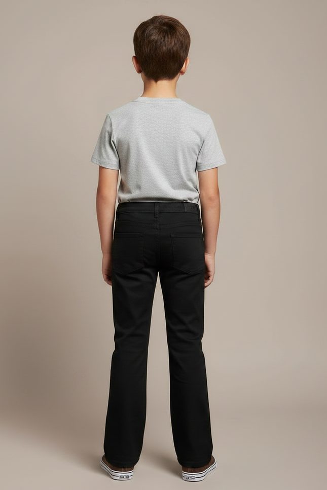 Pantalon Chino Noir Évasé Coton Garçon Décontracté - vue 2