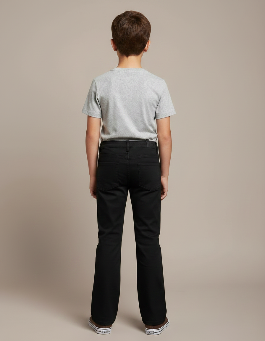 Pantalon Chino Noir Évasé Coton Garçon Décontracté - vue 2