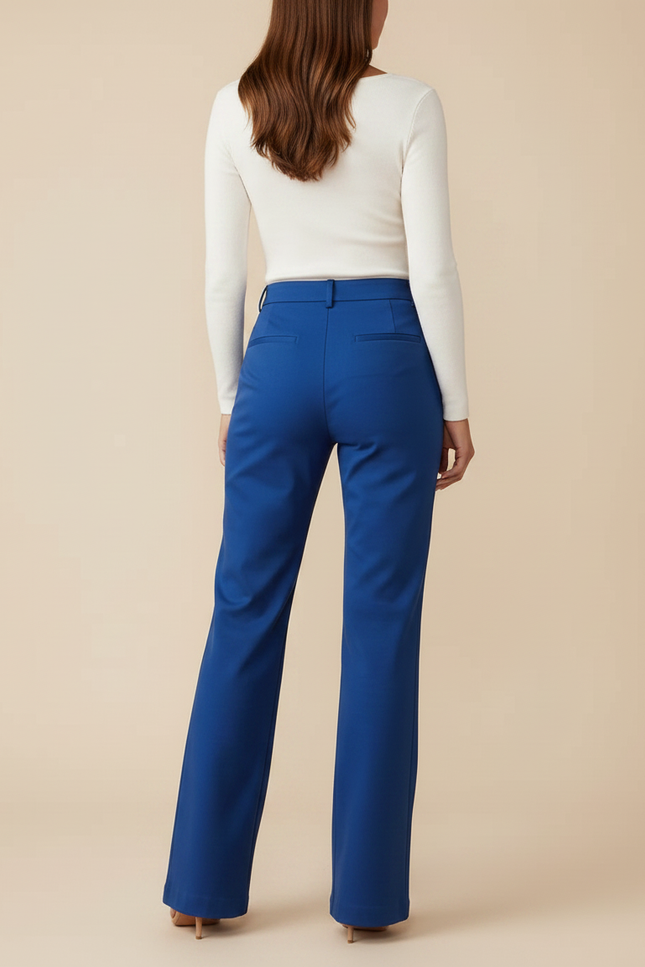 Pantalon Chino Bleu Royal Évasé Taille Haute Femme - Gabardine - vue 2