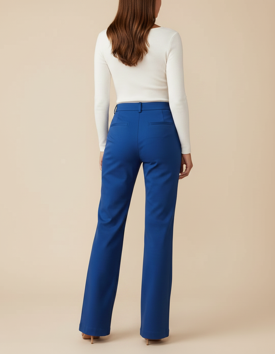 Pantalon Chino Bleu Royal Évasé Taille Haute Femme - Gabardine - vue 2