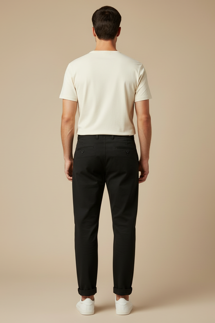 Pantalon Chino Noir Ample Coton Décontracté - vue 2