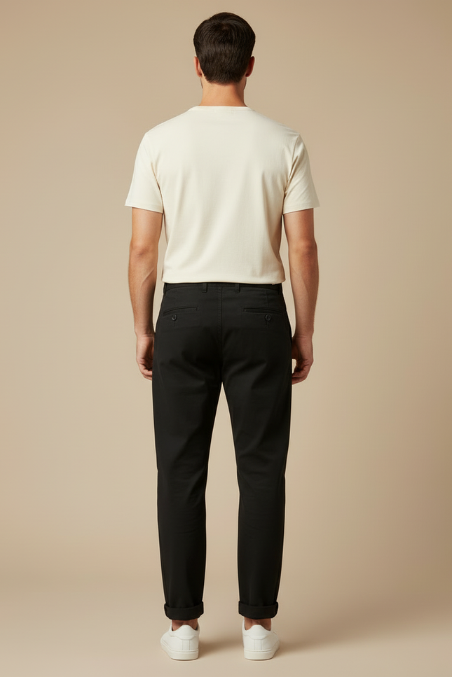 Pantalon Chino Noir Ample Coton Décontracté - vue 2