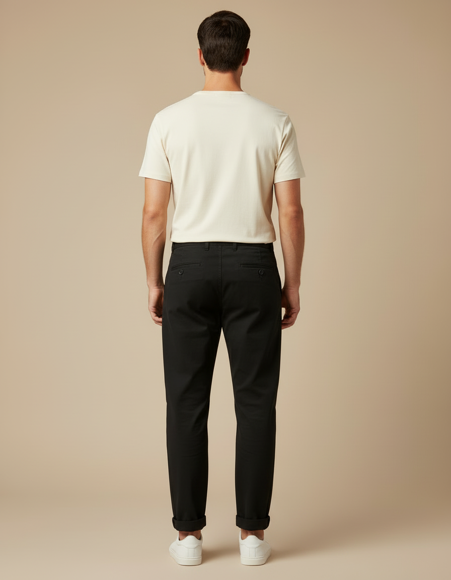 Pantalon Chino Noir Ample Coton Décontracté - vue 2