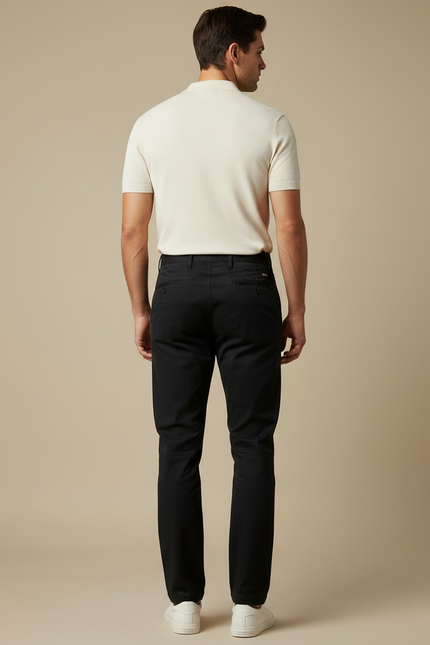 Pantalon Chino Noir Coton Droit Décontracté Homme - vue 2