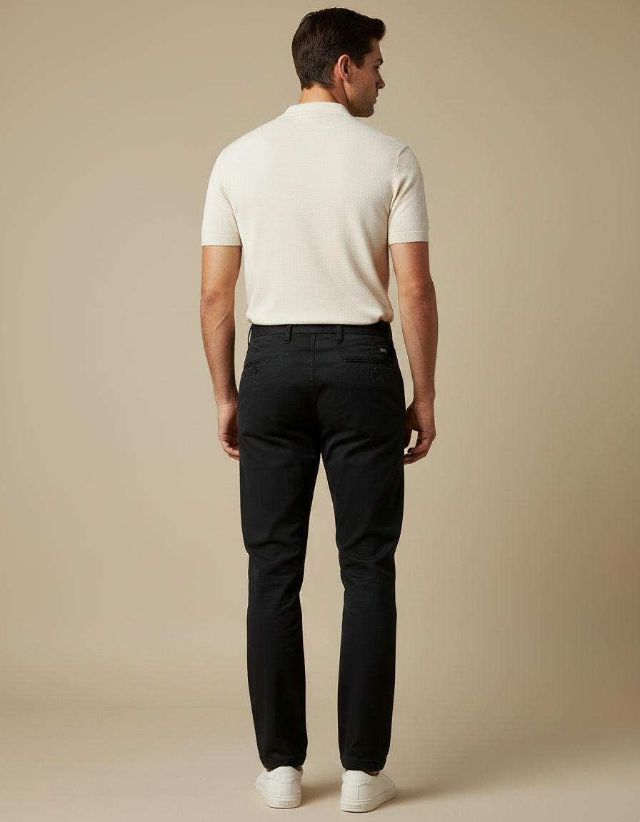 Pantalon Chino Noir Coton Droit Décontracté Homme - vue 2