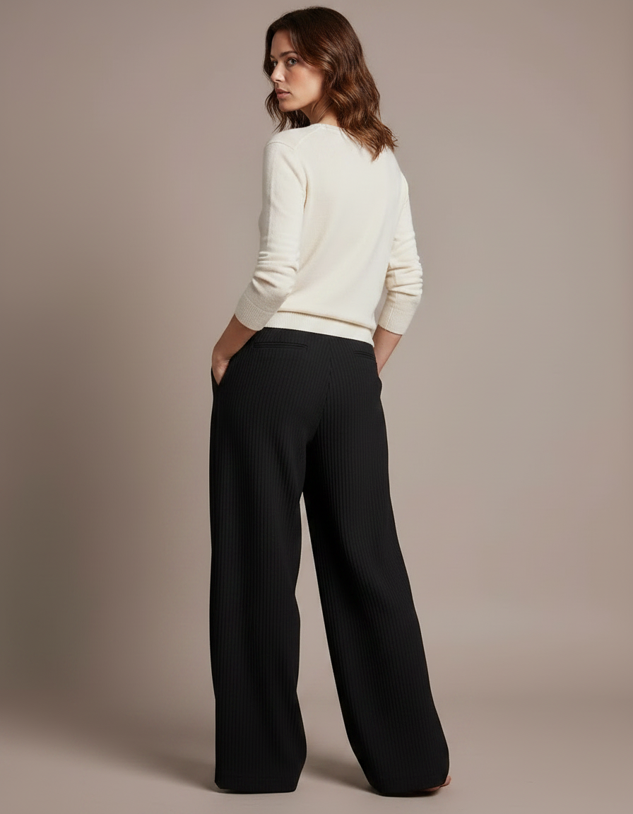 Pantalon Chino Noir Plissé Fluide Élégant Femme - Cordé - vue 2