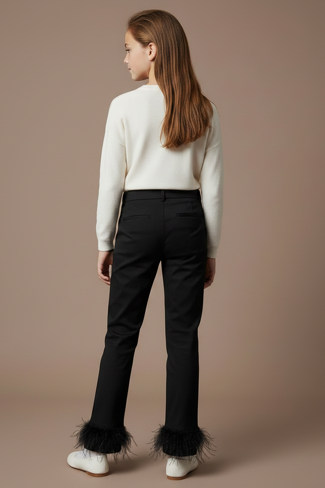 Pantalon Chino Noir Plumes Élégant Fille - Gabardine - vue 2