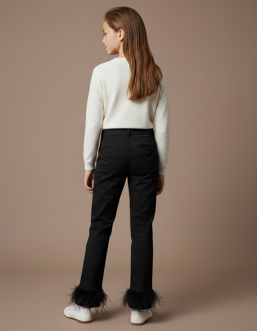Pantalon Chino Noir Plumes Élégant Fille - Gabardine - vue 2