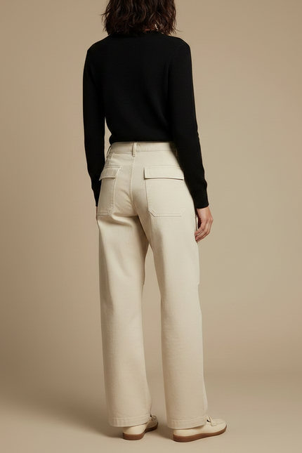 Pantalon Chino Beige Coton Ample Décontracté Femme - vue 2