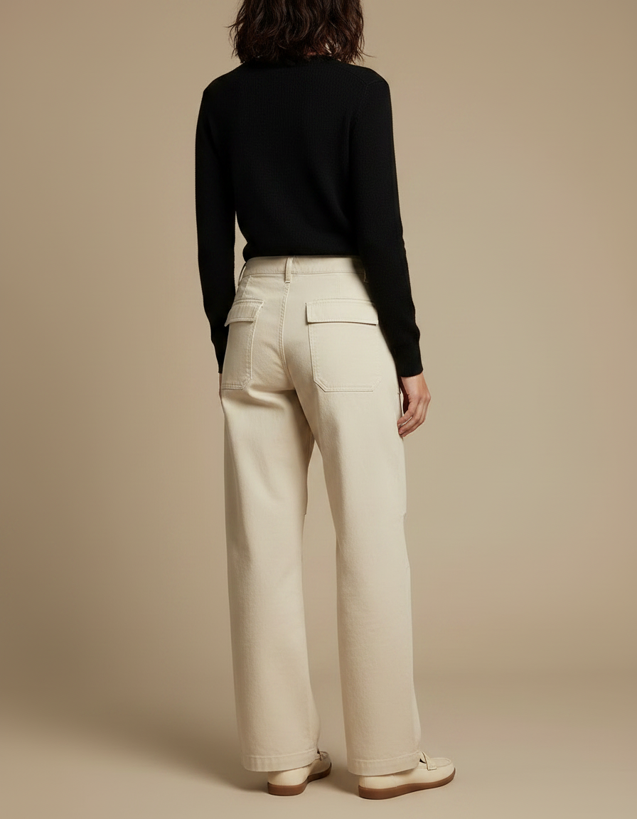 Pantalon Chino Beige Coton Ample Décontracté Femme - vue 2
