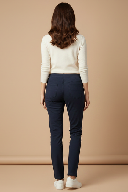 Pantalon Chino Bleu Marine Élastique Coupe Droite Femme - Gabardine - vue 2