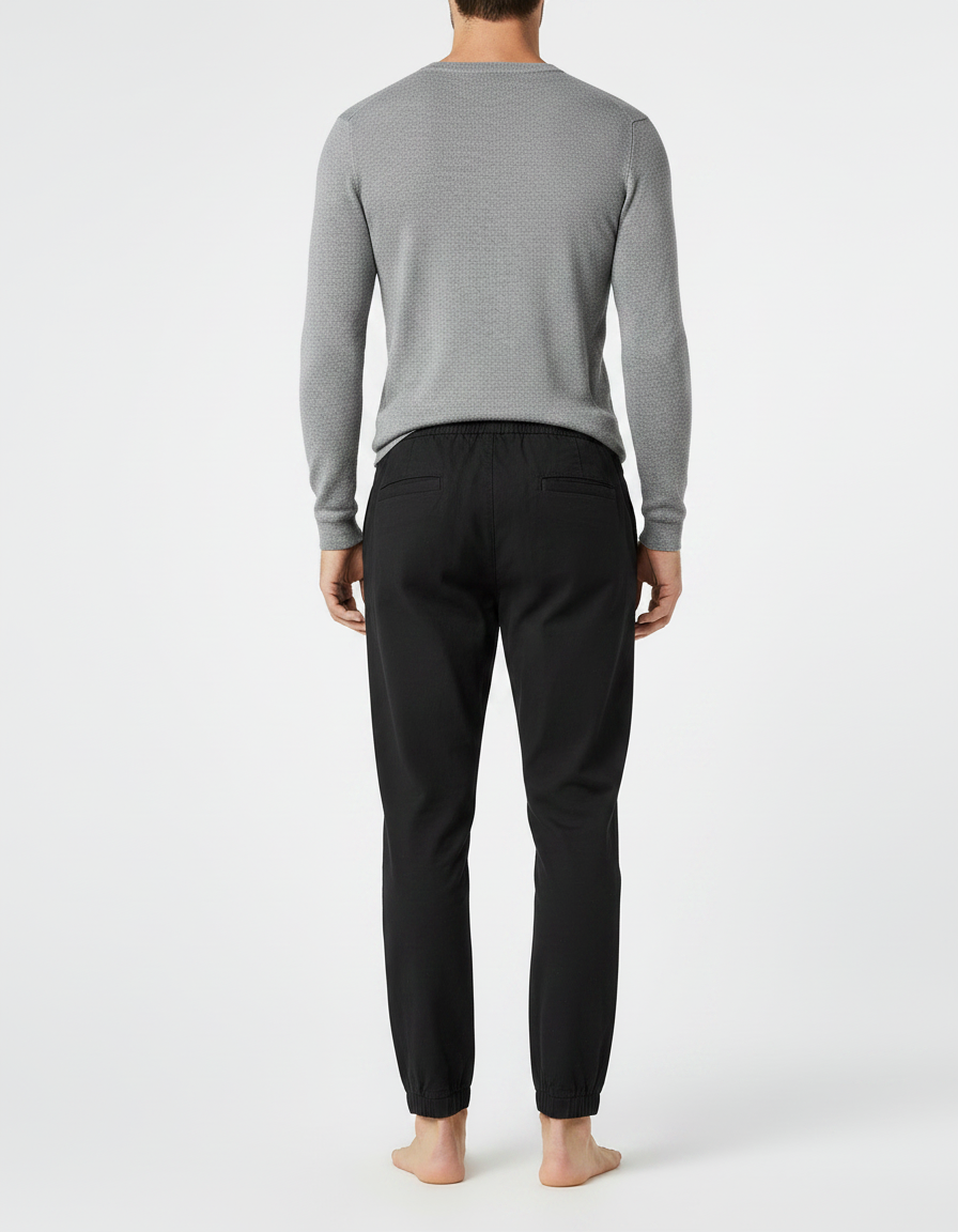 Pantalon Chino Noir Cordon Ample Coton Jogger - vue 2