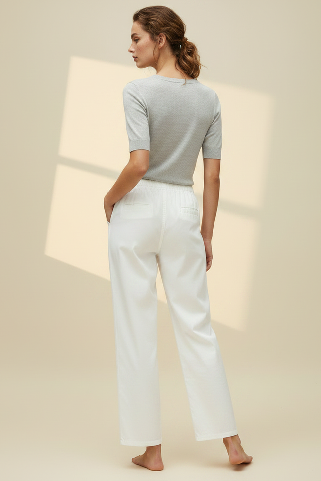 Pantalon Chino Blanc Brodé Ample Coton Fluide Femme - vue 2