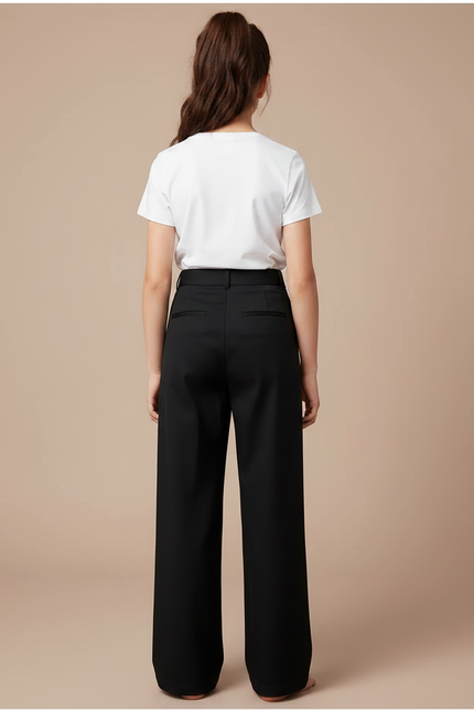 Pantalon Chino Noir Ample Fluide Élégant Fille - Polyester - vue 2