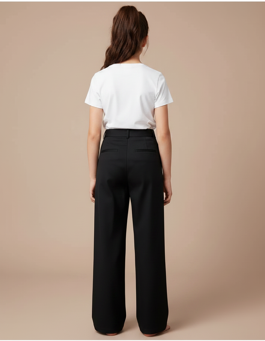 Pantalon Chino Noir Ample Fluide Élégant Fille - Polyester - vue 2