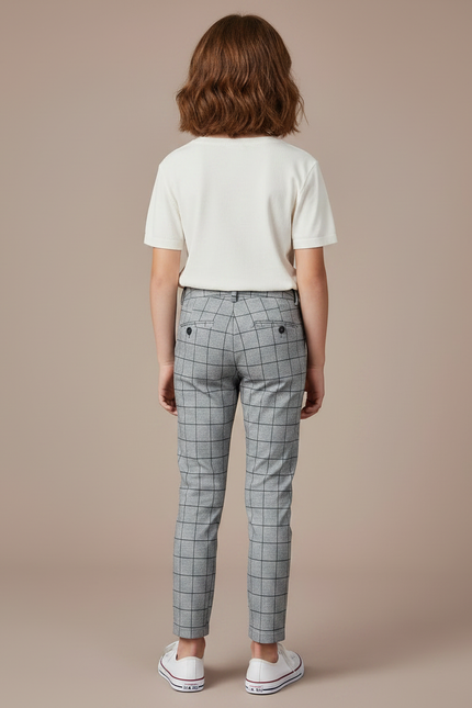 Pantalon Chino Carreaux Gris Slim Fille Décontracté - Gabardine - vue 2