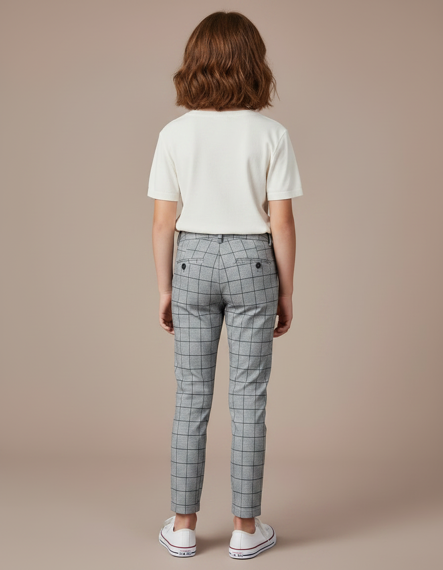 Pantalon Chino Carreaux Gris Slim Fille Décontracté - Gabardine - vue 2
