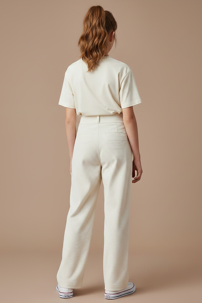 Pantalon Chino Crème Côtelé Ample Enfant Décontracté - Beige Cordé - vue 2