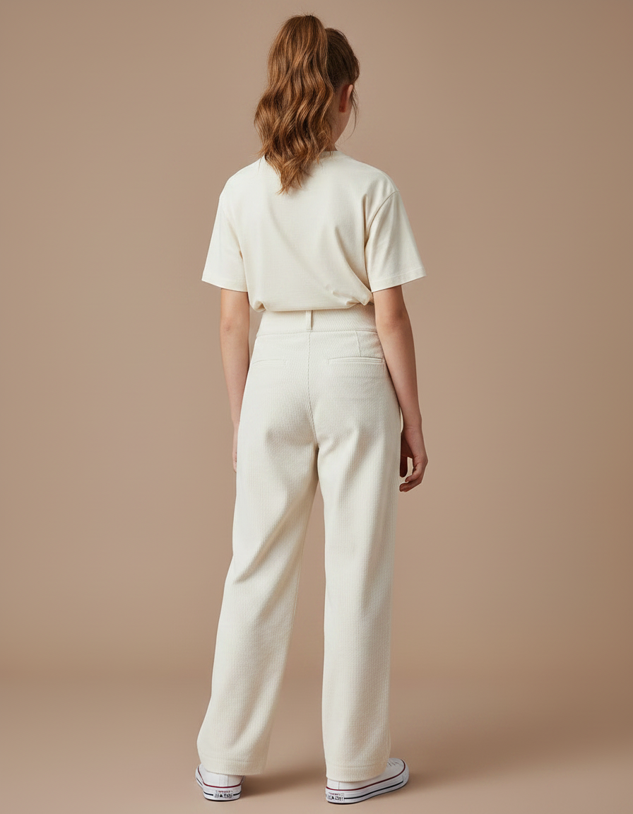 Pantalon Chino Crème Côtelé Ample Enfant Décontracté - Beige Cordé - vue 2