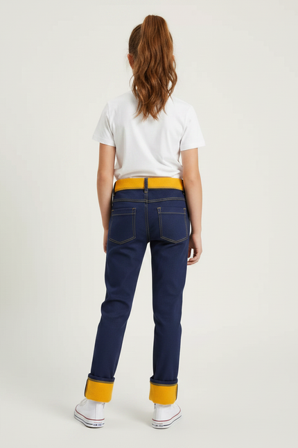 Pantalon Chino Bleu Marine Doublé Jaune Décontracté Enfant - Gabardine - vue 2