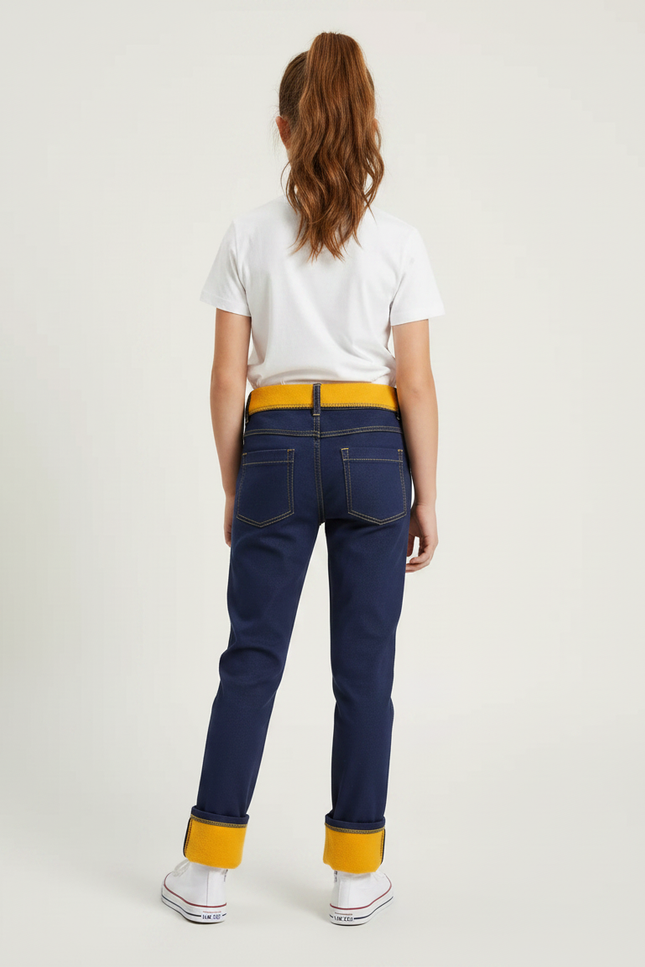 Pantalon Chino Bleu Marine Doublé Jaune Décontracté Enfant - Gabardine - vue 2