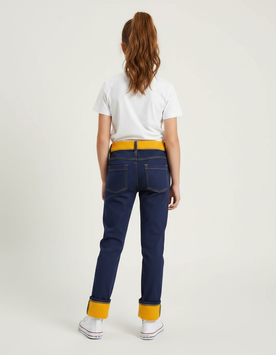Pantalon Chino Bleu Marine Doublé Jaune Décontracté Enfant - Gabardine - vue 2