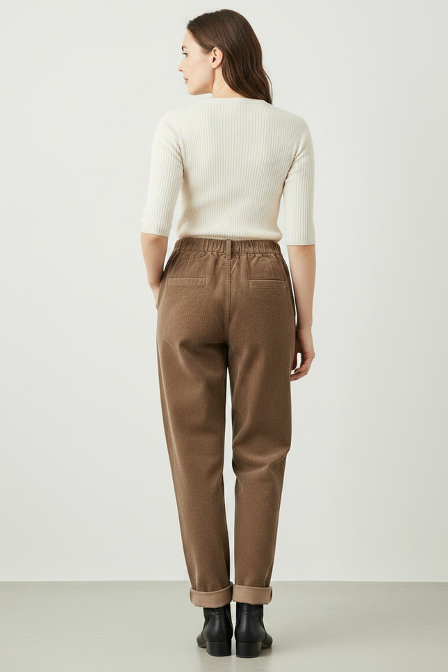 Pantalon Chino Femme Marron Tapered - Cordé - vue 2