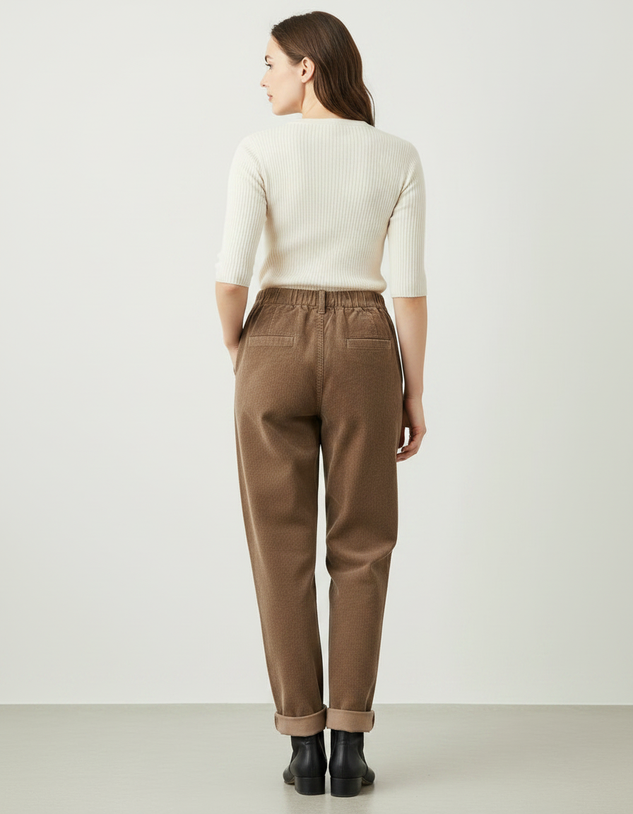 Pantalon Chino Femme Marron Tapered - Cordé - vue 2