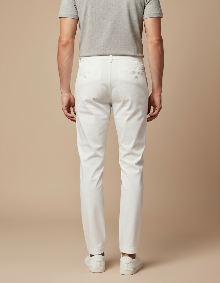 Pantalon Chino Blanc Homme Slim Coton Élégant Décontracté - vue 2
