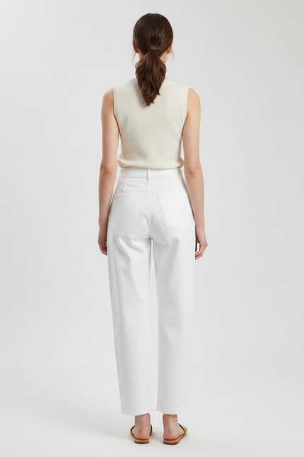 Pantalon Chino Blanc Ample Taille Haute Femme - Gabardine - vue 2