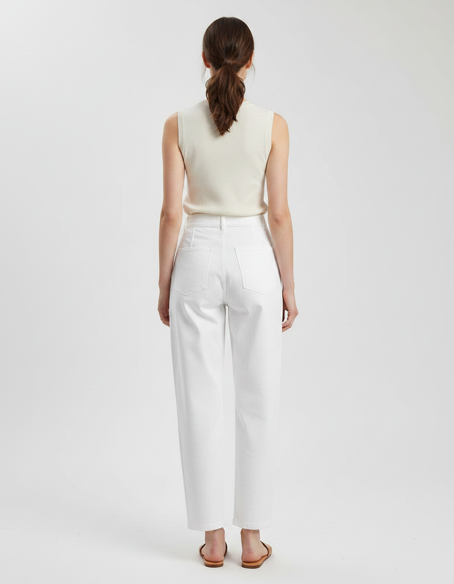 Pantalon Chino Blanc Ample Taille Haute Femme - Gabardine - vue 2