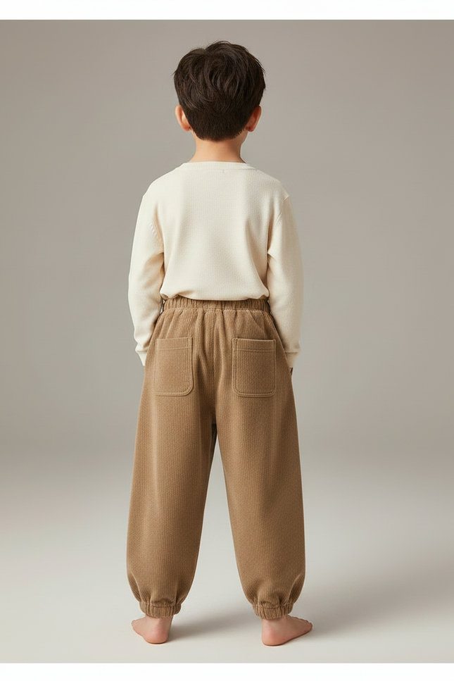Pantalon Chino Côtelé Marron Ample Garçon Décontracté - Cordé - vue 2
