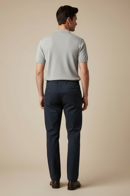 Pantalon Chino Droit - Marine Coton - vue 2