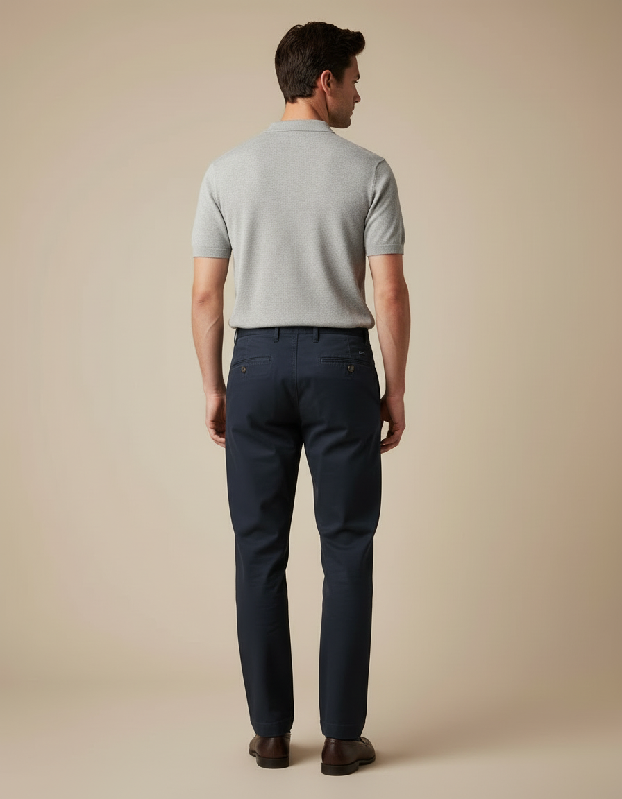 Pantalon Chino Droit - Marine Coton - vue 2