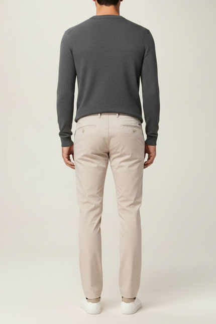 Pantalon Chino Beige Slim Coton Homme Élégant Décontracté - Gabardine - vue 2
