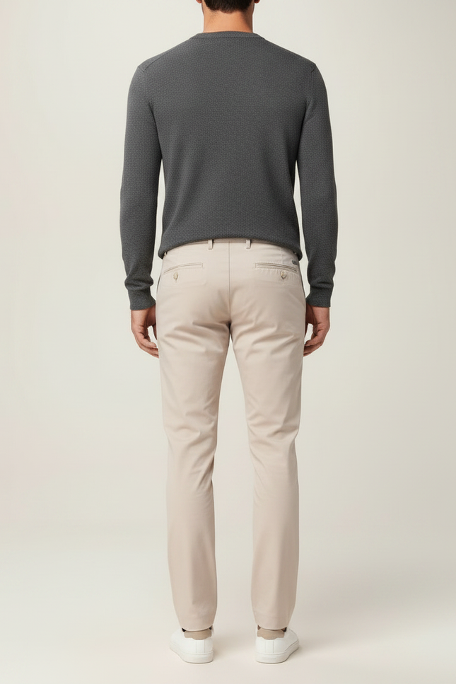 Pantalon Chino Beige Slim Coton Homme Élégant Décontracté - Gabardine - vue 2