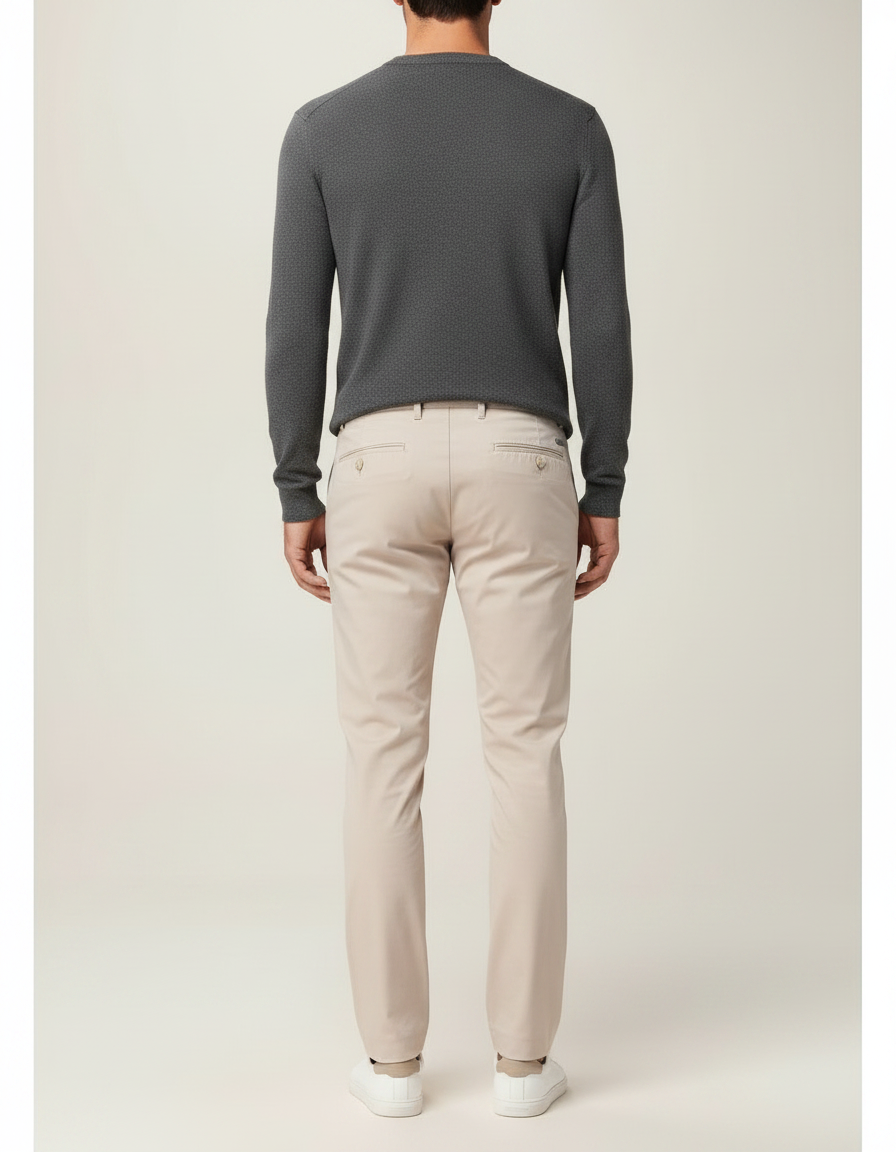 Pantalon Chino Beige Slim Coton Homme Élégant Décontracté - Gabardine - vue 2