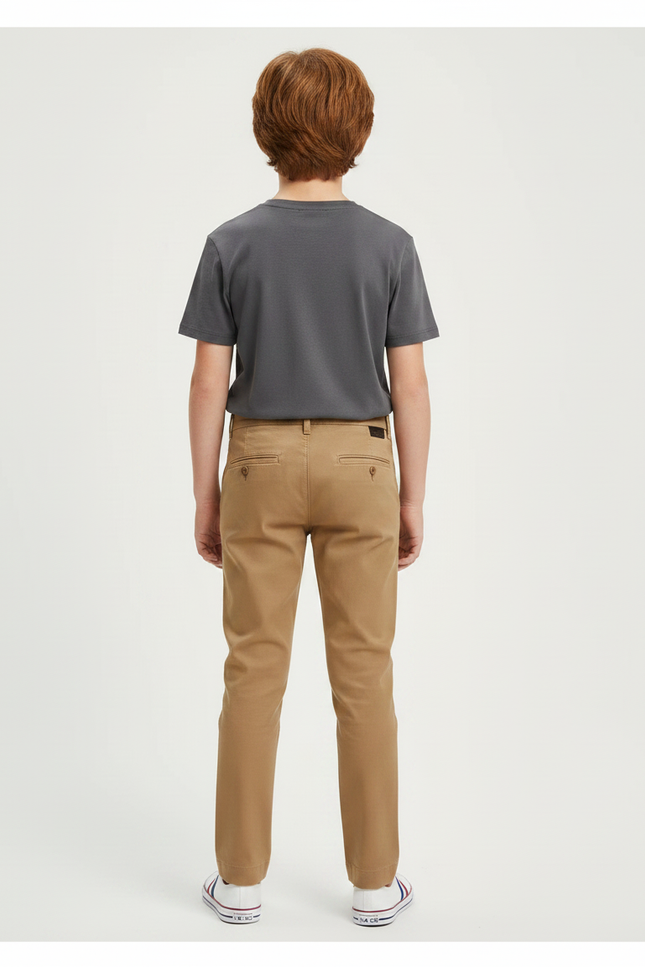Pantalon Chino Kaki Slim Coton Garçon Élégant - vue 2
