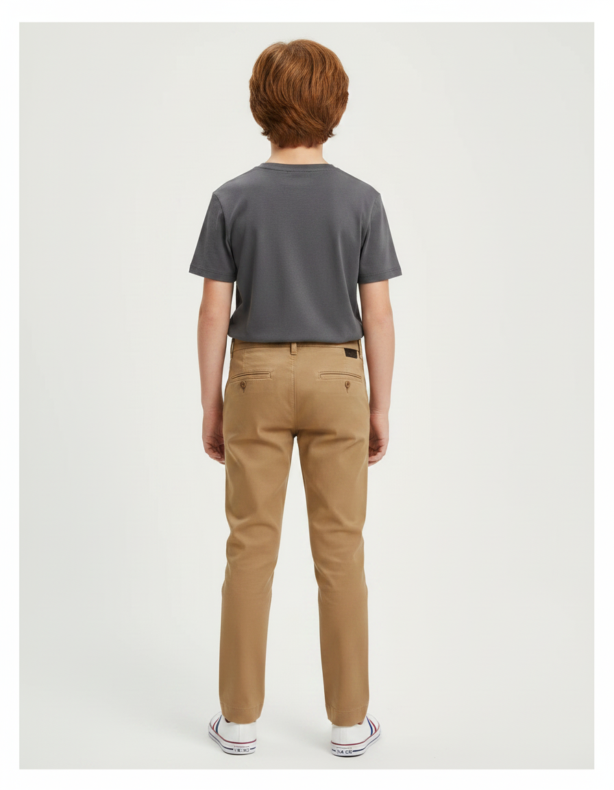 Pantalon Chino Kaki Slim Coton Garçon Élégant - vue 2