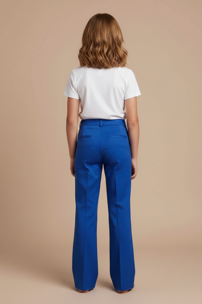 Pantalon Chino Bleu Royal Évasé Taille Haute Élégant - Gabardine - vue 2