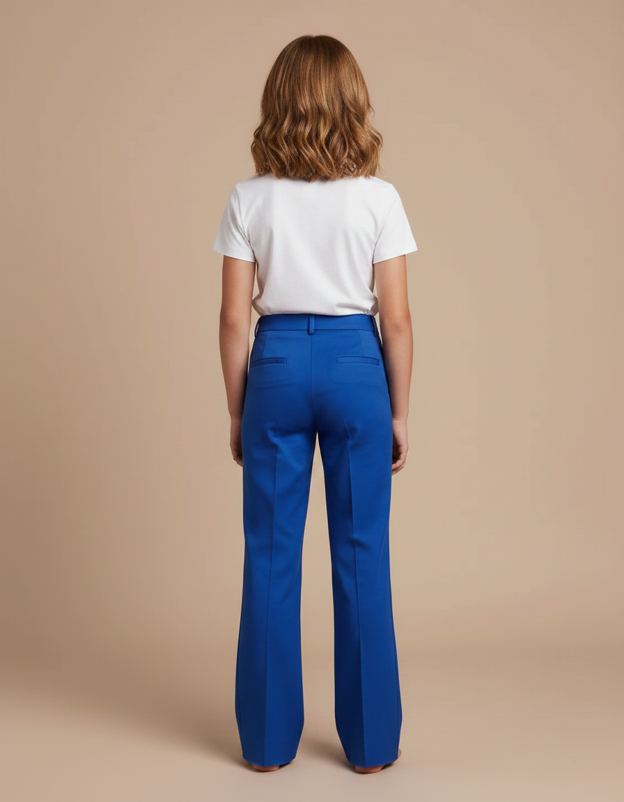 Pantalon Chino Bleu Royal Évasé Taille Haute Élégant - Gabardine - vue 2