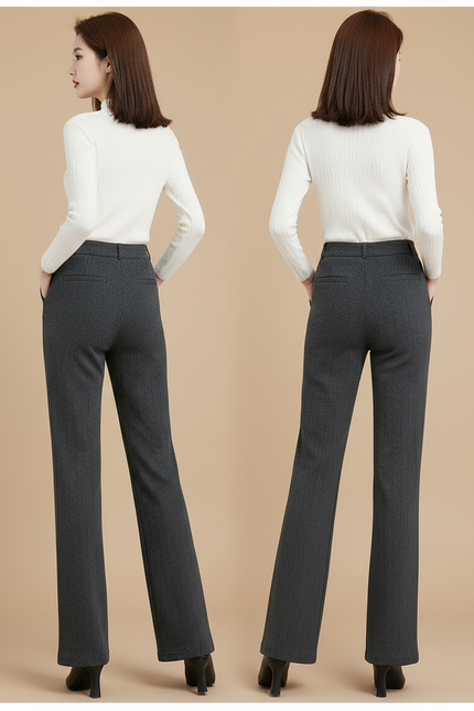 Pantalon Chino Gris Évasé Laine Doublé Hiver Femme - vue 2