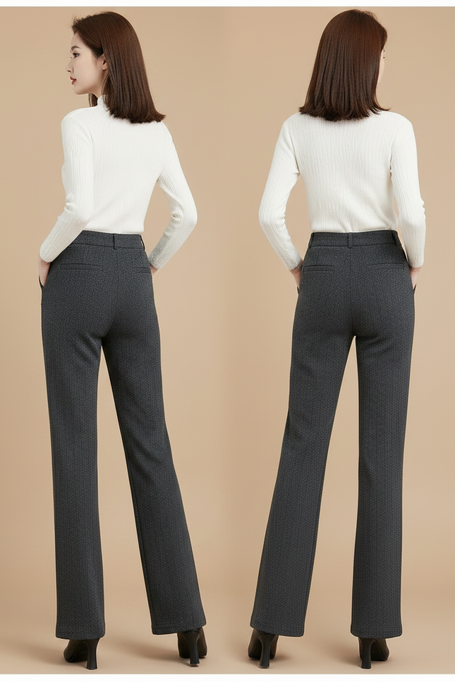 Pantalon Chino Gris Évasé Laine Doublé Hiver Femme - vue 2