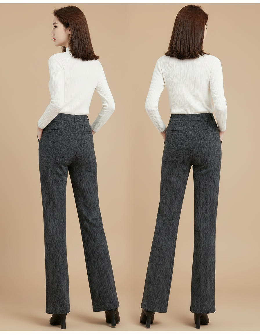 Pantalon Chino Gris Évasé Laine Doublé Hiver Femme - vue 2