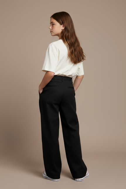 Pantalon Chino Noir Ample Fluide Décontracté Enfant - Gabardine - vue 2